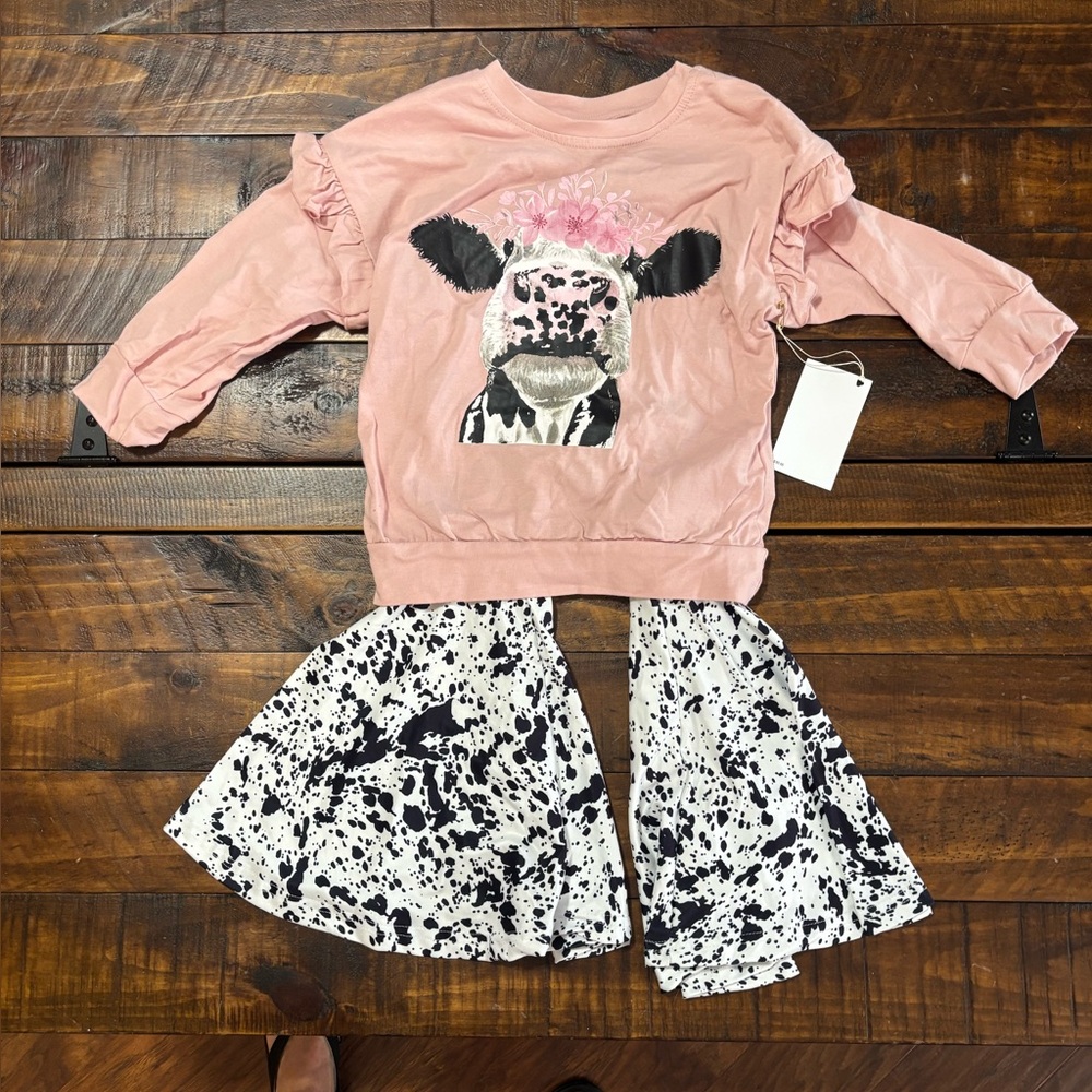 Pink Cow Print Sweatshirt and Skirt Set